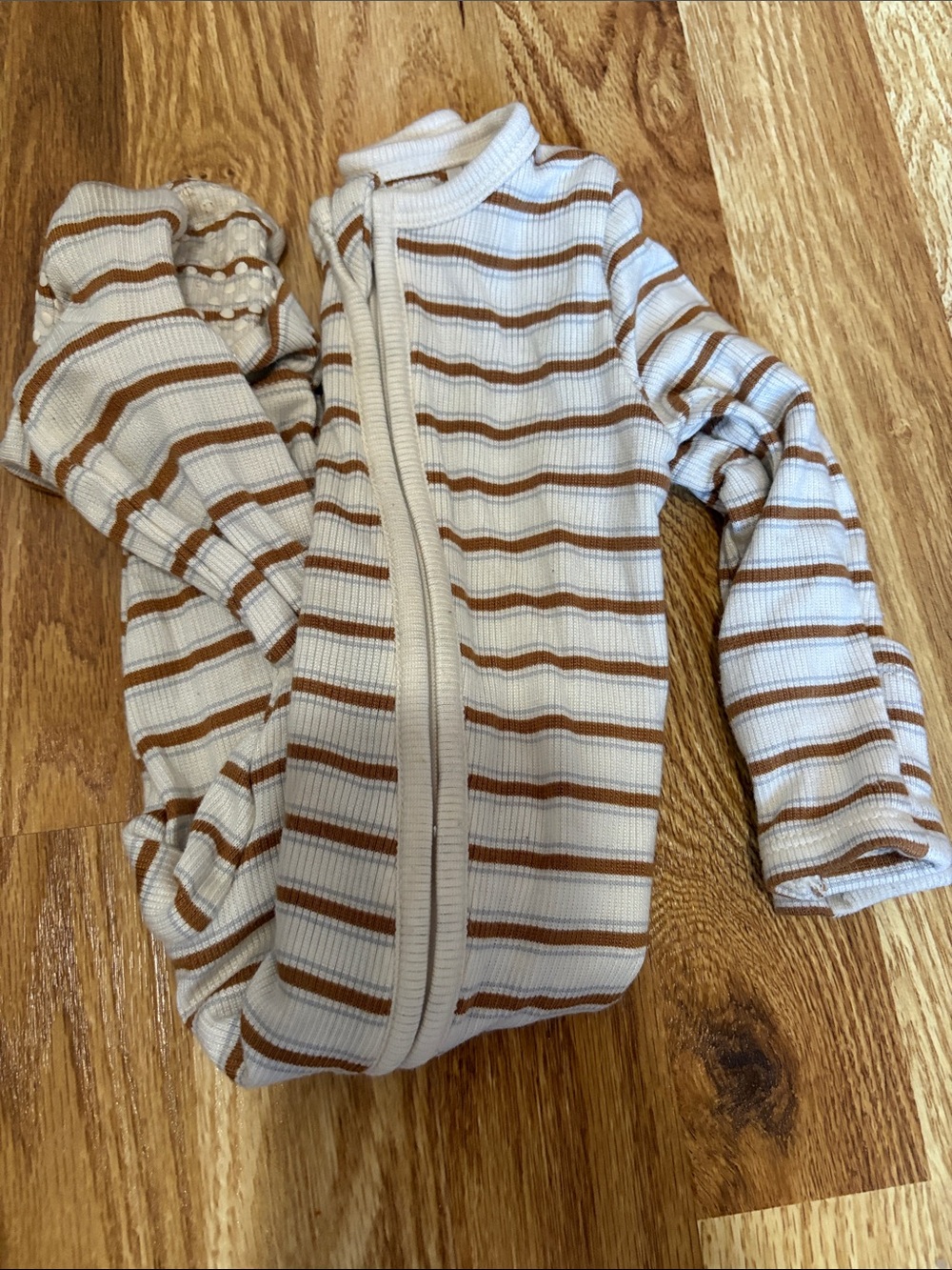 Angel Dear Cream and Brown Striped Footed One-Piece - Picture 2 of 2